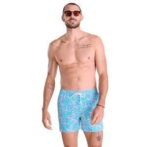 Chubbies Classic 5.5" Mesh Lined Swim Trunks, Blue With Flamingos, Size Medium